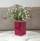 2 ADET VAZO DAHİL,VAZODA ÇİÇEK,BEYAZ YAPAY ÇİÇEK,VAZO DEKORATİF KALPLİ 7X7X17CM - 2