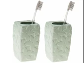 2 ADET SERAMİK DİŞ FIRÇALIK ÇİÇEKLİ SU YEŞİLİ 7X7X12CM BANYO SETİ - 1