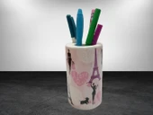 2 ADET KALEMLİK KIZLI PARİS DESENLİ SERAMİK OFİS GERECİ  7X7X11CM - 3