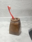 2 ADET DİŞ FIRÇALIK TAŞLI ALTIN POLİRESİN 7X7X10CM BANYO SETİ thumbnail 2