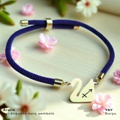 14 Ayar Altın Plakalı Doğum Ayına Özel Lacivert İpek Örgülü Kuğu Kuşu Motifli Hediye Bileklik-618 thumbnail 1