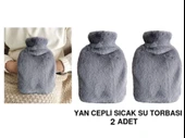 2 ADET SICAK SU TORBASI YAN CEPLİ GRİ  PELUŞ TERMOFOR 27x17x2cm  1 LİTRE thumbnail 1