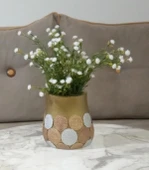 2 ADET VAZO DAHİL,VAZODA ÇİÇEK,BEYAZ YAPAY ÇİÇEK,VAZO DEKORATİF ALTIN PUANLI POLİRESİN 9X9X15CM - 2