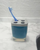 2 ADET DİŞ FIRÇALIK GRİ MAVİ POLİRESİN 8X4X11CM BANYO SETİ - 2