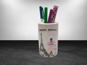 2 ADET KALEMLİK EYFEL KULESİ MODEL SERAMİK OFİS GERECİ 7X7X11CM - 3