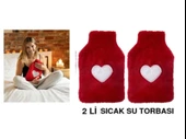 2 ADET SICAK SU TORBASI PELUŞ KALPLİ,KIRMIZI TERMOFOR 27X17X2CM 1 LİTRE thumbnail 1