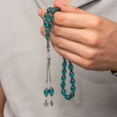 Gümüş Püsküllü Ateş Kehribar Tesbih - 3