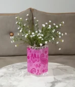 2 ADET VAZO DAHİL,VAZODA ÇİÇEK,BEYAZ YAPAY ÇİÇEK,VAZO DEKORATİF PEMBE 7X7X17CM - 2