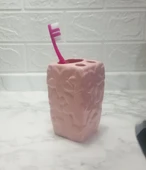 2 ADET SERAMİK DİŞ FIRÇALIK ÇİÇEKLİ PEMBE MODEL 7X7X12CM  BANYO SETİ thumbnail 2