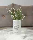 2 ADET VAZO DAHİL,VAZODA ÇİÇEK,BEYAZ YAPAY ÇİÇEK,VAZO DEKORATİF KELEBEK DESENLİ 7X7X16CM - 2