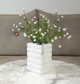 2 ADET VAZO DAHİL,VAZODA ÇİÇEK,BEYAZ YAPAY ÇİÇEK,VAZO DEKORATİF KARE ÇİZGİLİ 8X6X16CM - 2
