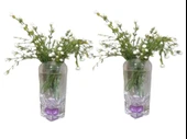 2 ADET VAZO DAHİL,VAZODA ÇİÇEK,BEYAZ YAPAY ÇİÇEK,VAZO DEKORATİF MOR DAMLALI 6X6X19CM - 1
