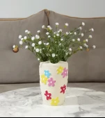 2 ADET VAZO DAHİL,VAZODA ÇİÇEK,BEYAZ YAPAY ÇİÇEK,VAZO DEKORATİF RENKLİ PAPATYALI POLİRESİN 5X5X16CM - 2