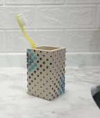 2 ADET DİŞ FIRÇALIK VE MACUNLUK PUANLI POLİRESİN 6X6X10CM 200ML BANYO SETİ thumbnail 2