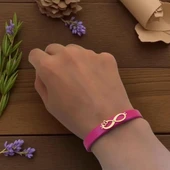 14 Ayar Altın Plakalı Harfe Özel Doğal Pembe Derili Sonsuzluk ve Kelebek Figürlü Hediye Bileklik-617 thumbnail 2