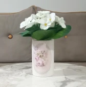 2 ADET VAZO DAHİL,VAZODA ÇİÇEK,BEYAZ YAPAY ÇİÇEK,VAZO DEKORATİF  BAHAR DESENLİ 7X7X16CM - 2