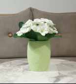 2 ADET VAZO DAHİL,VAZODA ÇİÇEK,BEYAZ YAPAY ÇİÇEK,VAZO YEŞİL PETEK DESENLİ POLİRESİN 8x8x15cm - 2