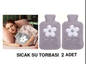 2 ADET SICAK SU TORBASI PELUŞ PAPATYA DESENLİ GRİ  21x13,5x2cm 500 ml - 1