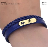 14 Ayar Altın Plakalı Burca Özel Doğal Lacivert Derili Kelebek Motifli Hediye Bileklik-616 thumbnail 2