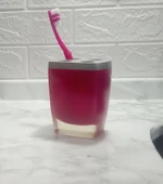 2 ADET DİŞ FIRÇALIK GRİ PEMBE POLİRESİN 8X4X11CM BANYO SETİ thumbnail 2