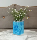 2 ADET VAZO DAHİL,VAZODA ÇİÇEK,BEYAZ YAPAY ÇİÇEK,VAZO DEKORATİF MAVİ  7X7X17CM - 2