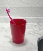 2 ADET DİŞ FIRÇALIK VE  MACUN KABİ KIRMIZI MELAMİN 8X8X11CM 400ML BANYO SETİ thumbnail 2