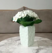 2 ADET VAZO DAHİL,VAZODA ÇİÇEK,BEYAZ YAPAY ÇİÇEK,VAZO DEKORATİF ÇİÇEKLİ SU YEŞİLİ 7X7X17CM - 2