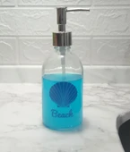 2 ADET CAM SIVI SABUNLUK,PLAJ YAZILI 7X7X20CM 360ML BANYO SETİ thumbnail 2