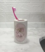 2 ADET SERAMİK DİŞ FIRÇALIK BAHAR DESENLİ 7X7X11CM BANYO SETİ - 2