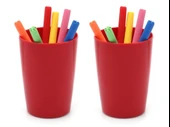 2 ADET KALEMLİK KIRMIZI RENKLİ MELAMİN OFİS GERECİ 8X8X11CM 320ML - 1