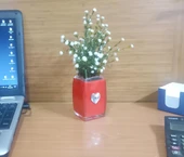 2 ADET VAZO DAHİL,VAZODA ÇİÇEK,BEYAZ YAPAY ÇİÇEK,VAZO DEKORATİF KRİSTAL TAŞLI KIRMIZI KALPLİ 6X6X16CM - 3