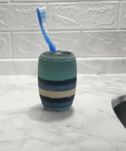 2 ADET DİŞ FIRÇALIK MAVİ ÖRGÜ POLİRESİN 7X7X11CM BANYO SETİ thumbnail 2