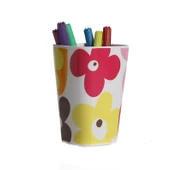 2 ADET KALEMLİK KIRMIZI PAPATYA DESENLİ OFİS GERECİ 7X7X11CM 300ML - 3