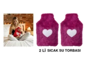 2 ADET SICAK SU TORBASI PELUŞ KALPLİ,KOYU PEMBE TERMOFOR 27X17X2CM 1 LİTRE thumbnail 1