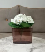 2 ADET VAZO DAHİL,VAZODA ÇİÇEK,BEYAZ YAPAY ÇİÇEK,VAZO DEKORATİF  OVAL KAHVERENGİ 13X5X15CM - 2