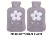 2 ADET SICAK SU TORBASI PELUŞ PAPATYA DESENLİ GRİ  21x13,5x2cm 500 ml - 3
