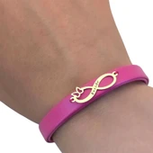 14 Ayar Altın Plakalı İsme Özel Sonsuzluk ve Kelebek Figürlü Doğal Pembe Derili Hediye Bileklik-617 thumbnail 3