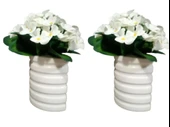 2 ADET VAZO DAHİL,VAZODA ÇİÇEK,BEYAZ YAPAY ÇİÇEK,VAZO DEKORATİF OVAL ÇİZGİLİ 9X6X16CM - 1