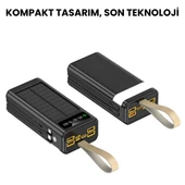 30.000 mAh Güneş Enerjili Powerbank 22.5W Hızlı Şarj, Çoklu USB Çıkış, Dahili Kablo ve Dijital Ekranlı Taşınabilir Şarj Cihazı - 5