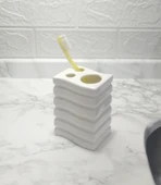2 ADET SERAMİK DİŞ FIRÇALIK KARE ÇİZGİLİ MODEL 8X6X11CM BANYO SETİ thumbnail 2