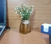 2 ADET VAZO DAHİL,VAZODA ÇİÇEK,BEYAZ YAPAY ÇİÇEK,VAZO DEKORATİF TAŞLI ALTIN POLİRESİN 7x7x15cm - 3