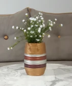 2 ADET VAZO DAHİL,VAZODA ÇİÇEK,BEYAZ YAPAY ÇİÇEK,VAZO DEKORATİF METALİK KAHVE POLİRESİN 6X6X17CM - 2