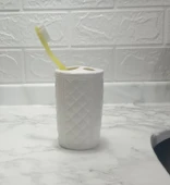 2 ADET SERAMİK DİŞ FIRÇALIK BAKLAVA DESENLİ 6X6X11CM BANYO SETİ - 2