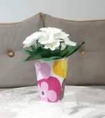 2 ADET VAZO DAHİL,VAZODA ÇİÇEK,BEYAZ YAPAY ÇİÇEK,VAZO DEKORATİF KIRMIZI PAPATYA  7X7X16CM - 2