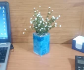 2 ADET VAZO DAHİL,VAZODA ÇİÇEK,BEYAZ YAPAY ÇİÇEK,VAZO DEKORATİF MAVİ  7X7X17CM - 3