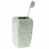 2 ADET SERAMİK DİŞ FIRÇALIK ÇİÇEKLİ SU YEŞİLİ 7X7X12CM BANYO SETİ - 3