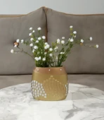 2 ADET VAZO DAHİL,VAZODA ÇİÇEK,BEYAZ YAPAY ÇİÇEK,VAZO DEKORATİF ALTIN MOZAİK POLİRESİN 10X15X5CM - 2