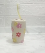 2 ADET DİŞ FIRÇALIK RENKLİ PAPATYALI POLİRESİN 5X5X11CM BANYO SETİ thumbnail 2