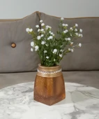 2 ADET VAZO DAHİL,VAZODA ÇİÇEK,BEYAZ YAPAY ÇİÇEK,VAZO DEKORATİF TAŞLI ALTIN POLİRESİN 7x7x15cm - 2