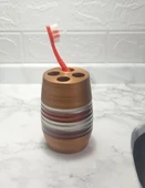 2 ADET DİŞ FIRÇALIK METALİK KAHVE POLİRESİN 6X6X12CM BANYO SETİ thumbnail 2